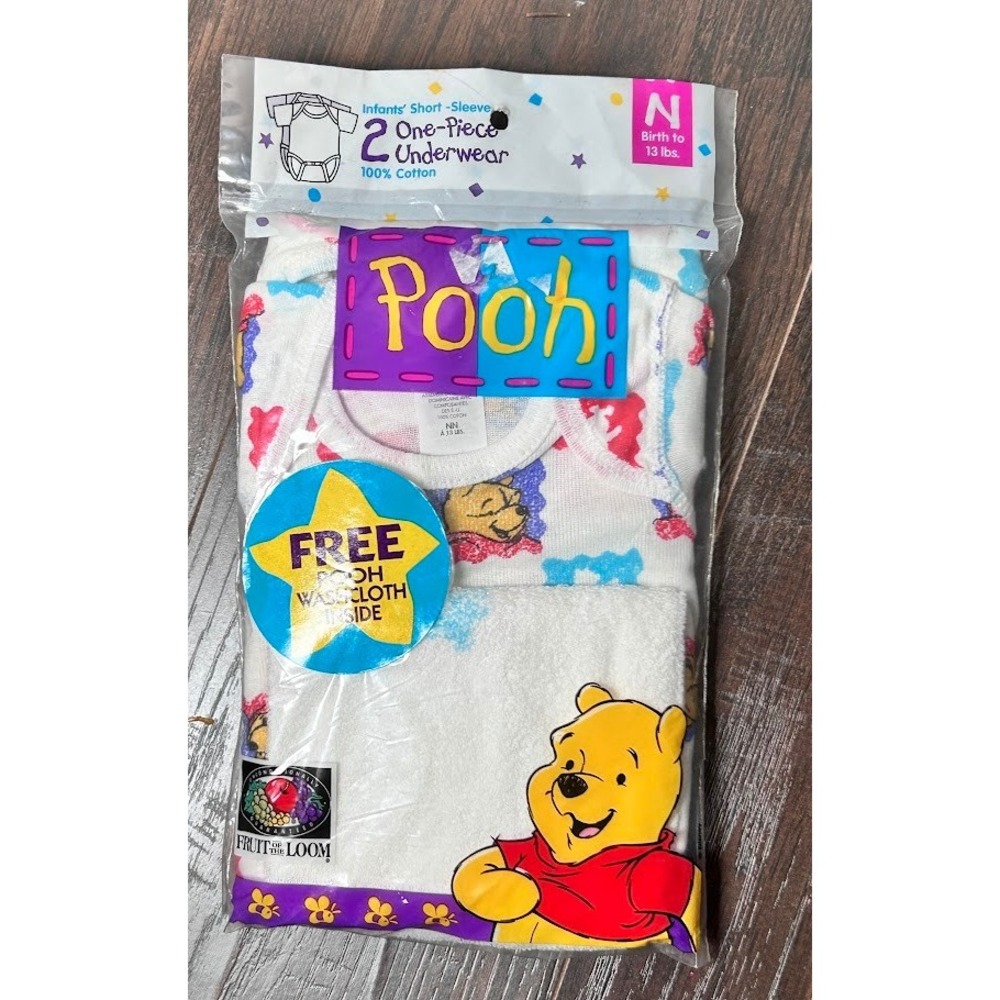VTG Pooh Infants Short Sleeve One Piece Underwear 100% Cotton Birth to 13 lbs